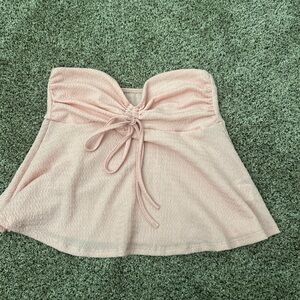 Pink Strapless Top with Tie Front